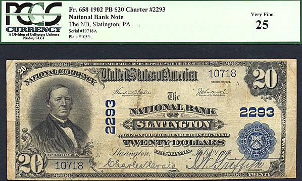 image for: Fr.658 1902 $20 Third Charter Period, 3rd Issue, Plain Back PCGS VF25 #2293 Pennsylvania [10718]