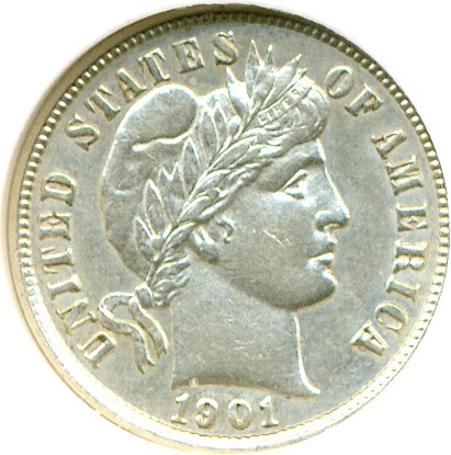 image for: 1901-S 10c DGS AU55  (Lightly Cleaned)