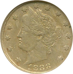 image for: 1888 5c NGC AU50 *Mint Error - Struck On A Foreign Planchet*