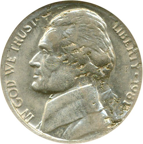 image for: 1981-P 5c  NGC MS61 *Mint Error - Struck on Defective Planchet*