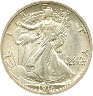 image for: 1916 50c DGS AU58 (Lightly Cleaned)