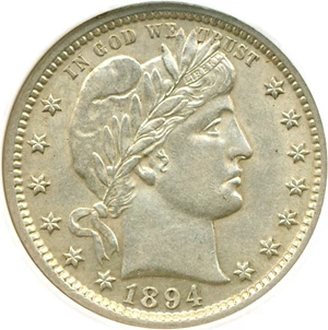 image for: 1894 25c DGS AU55 (Lightly Cleaned)
