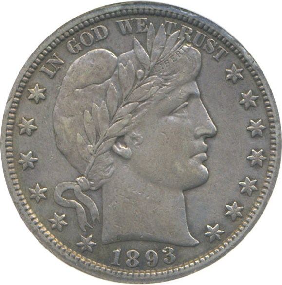 image for: 1893-S 50c DGS AU50  (Lightly Cleaned,  Rim Damage)