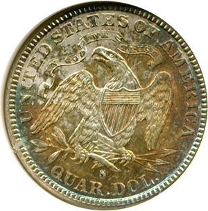 image for: 1891-S 25c NGC MS60 * Color *