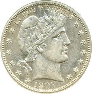 image for: 1907-D 50c DGS AU53 (Cleaned)