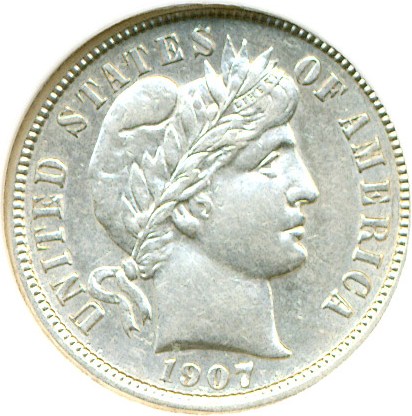 image for: 1907-S 10c DGS AU55  (Cleaned)