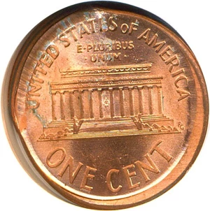 image for: 1997 1c NGC MS62 RD *Mint Error - Struck With Obverse Brockage*
