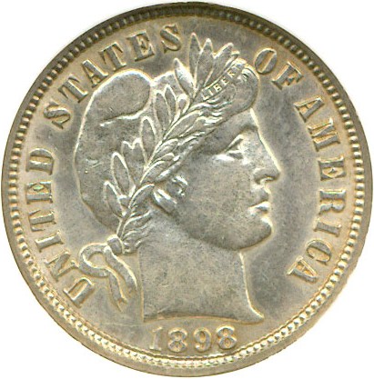 image for: 1898-O 10c DGS AU55  (Lightly Cleaned)