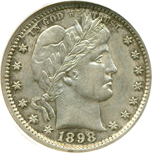 image for: 1898 25c DGS AU53 (Lightly Cleaned)