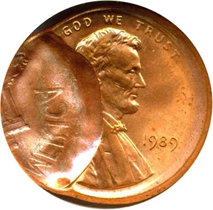 image for: 1989 1c NGC MS66 RD *Mint Error - Broad Struck With Obverse Brockage*