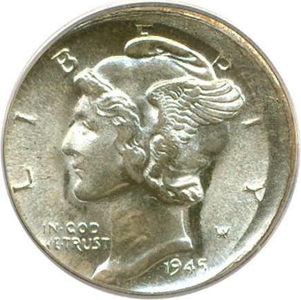 image for: 1945 10c  PCGS MS62 *Mint Error - Uncentered Broadstrike*