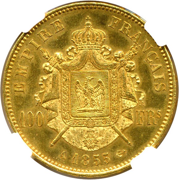 image for: France: 1855-A 100 Fr  NGC MS63  (KM-786.1)