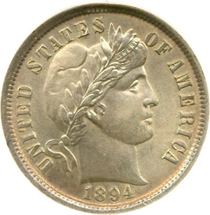 image for: 1894 10c DGS AU58 (Altered Surfaces)