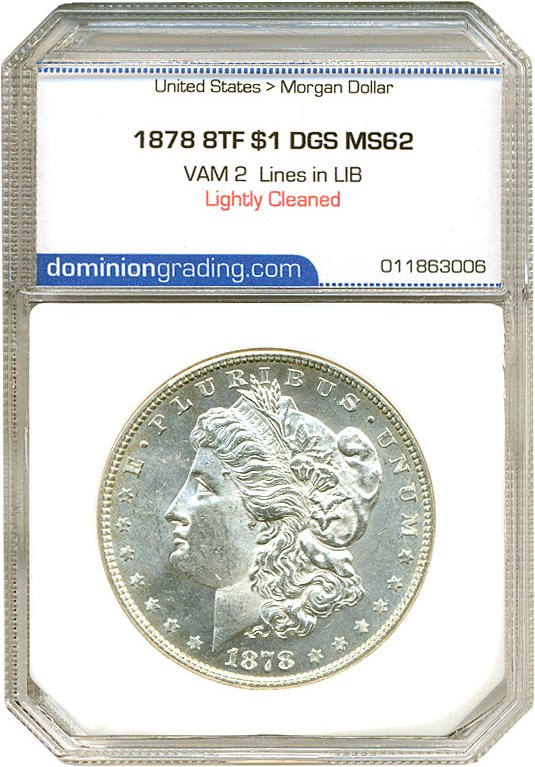 image for: 1878 8TF $1 VAM 2  Lines in LIB DGS MS62  (Lightly Cleaned)