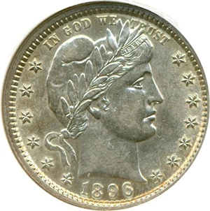 image for: 1896 25c DGS AU58 (Lightly Cleaned)