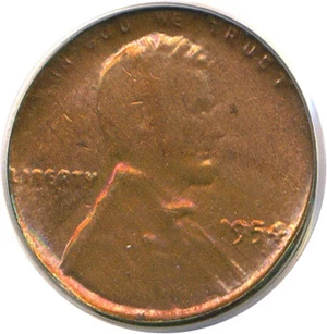 image for: 1954 1c PCGS MS63 RB *Mint Error - Struck Thru Late Die Cap*