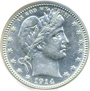 image for: 1914 25c DGS AU55 (Cleaned )