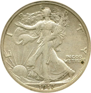 image for: 1917-S 50c Mintmark Reverse DGS AU50 (Lightly Cleaned)