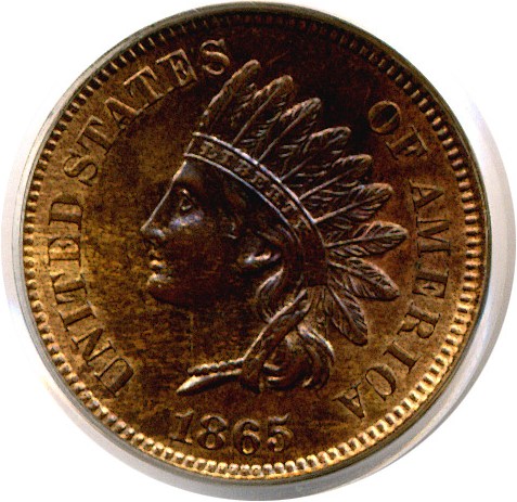 image for: 1865 1c Fancy 5 PCGS MS65 RB