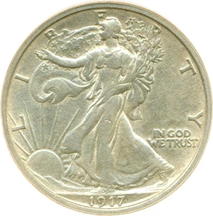 image for: 1917-D 50c Mintmark Reverse DGS AU50 (Cleaned)