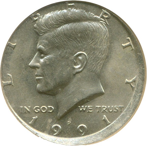 image for: 1991-P 50c  NGC MS64 *Mint Error - Obversed Misaligned*