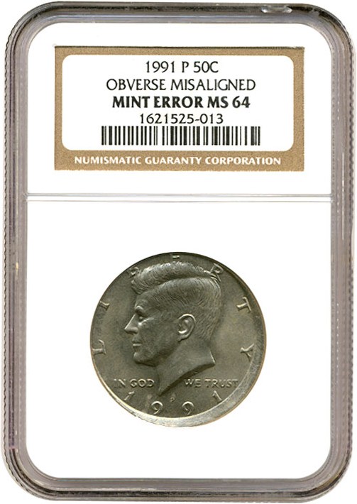 image for: 1991-P 50c  NGC MS64 *Mint Error - Obversed Misaligned*
