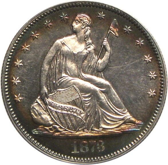 image for: 1873 50c No Arrows, Closed 3 PCGS/CAC Proof 63