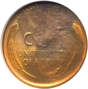 image for: 1945 1c NGC MS65 RD *Mint Error - Reverse Struck Through*