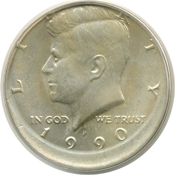 image for: 1990-P 50c  PCGS MS63 *Mint Error - Struck 10% Of Center*