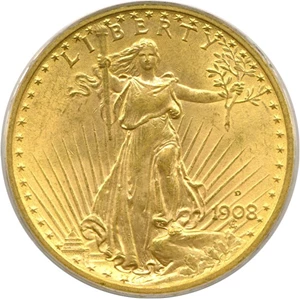 image for: 1908-D $20 Motto PCGS MS64