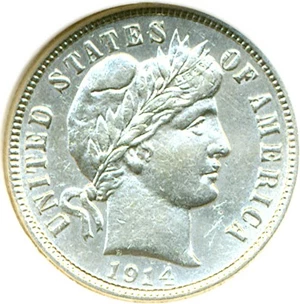 image for: 1914-D 10c DGS AU55 (Cleaned)