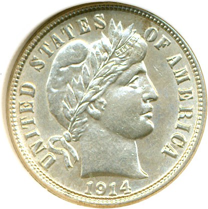 image for: 1914-S 10c DGS AU58  (Cleaned)