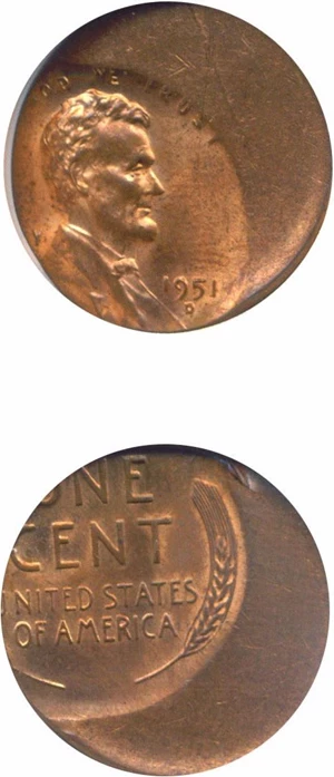 image for: 1951-D 1c NGC MS65 RB *Mint Error - Struck 35% Off Center*