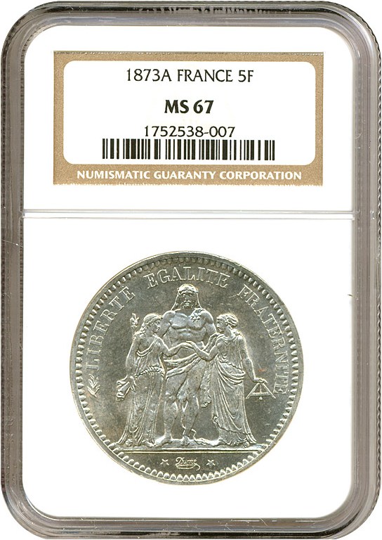 image for: France: 1873-A 5 Fr  NGC MS67