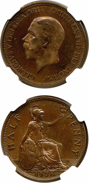 image for: Great Britain: 1936 1/2 D NGC Proof 64 BN