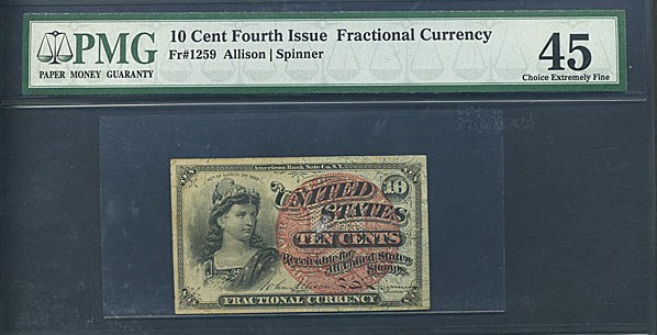 image for: Fractional Currency: Fr.1259  10-Cent Bust of Liberty. PMG XF45  [1076646-009]