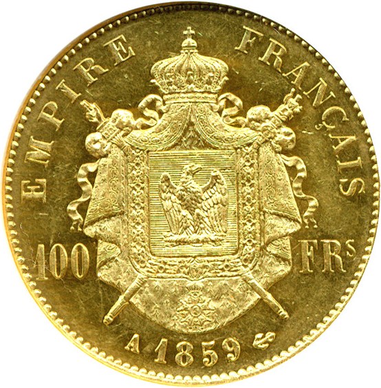 image for: France: 1859-A 100 Fr  NGC MS62 (KM-786.1)