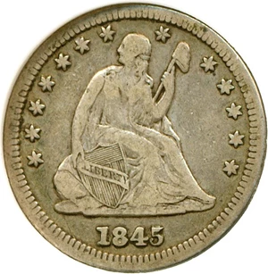 image for: 1845 25c DGS VF25 (Briggs-3C, Large 5 Over Small 5, RPD)
