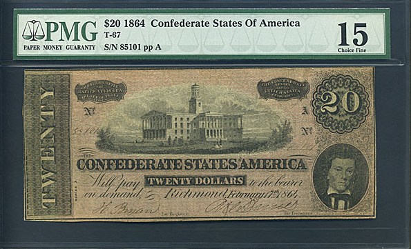 image for: Fr.T67 1864 $20 CSA PMG F15  [85101]
