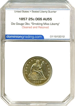 image for: 1857 Smoking Liberty DGS AU55 (Cleaned and Retoned)