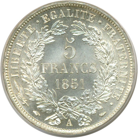 image for: France: 1851-A 5 Fr  PCGS MS64
