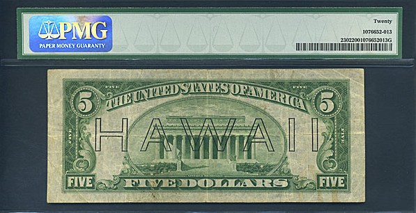 image for: Fr.2302 1934A $5 Hawaiian PMG VF20  [L69008517A]