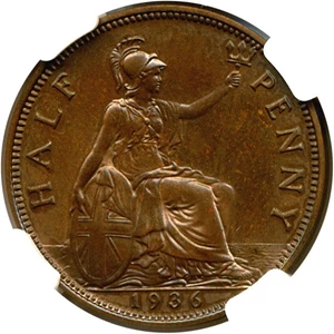 image for: Great Britain: 1936 1/2 D NGC Proof 64 BN