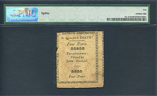 image for: Pennsylvania: Fr.PA210 1777 4d 10-Apr PMG VG10  [33323]