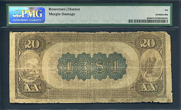 image for: Fr.498 1882 $20 2nd Charter Period, 1st Issue, Brown Back PMG Net G6 #4381 Kansas [N51529N] (Damage)