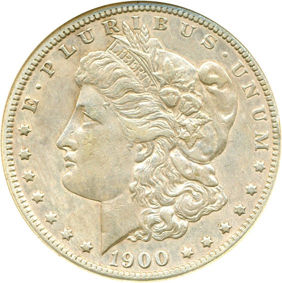 image for: Top 100 VAM: 1900-O $1 VAM 9  O/CC DGS AU50  (Cleaned, Altered Surfaces, Surface Residue)