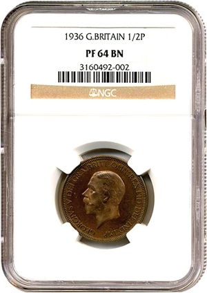 image for: Great Britain: 1936 1/2 D NGC Proof 64 BN