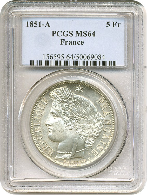 image for: France: 1851-A 5 Fr  PCGS MS64