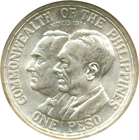 image for: U.S. Philippines: 1936 Peso Roosevelt & Queson NGC MS64
