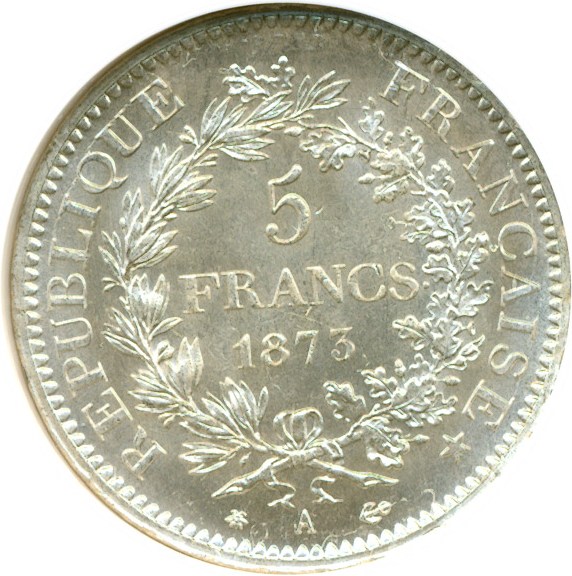 image for: France: 1873-A 5 Fr  NGC MS67